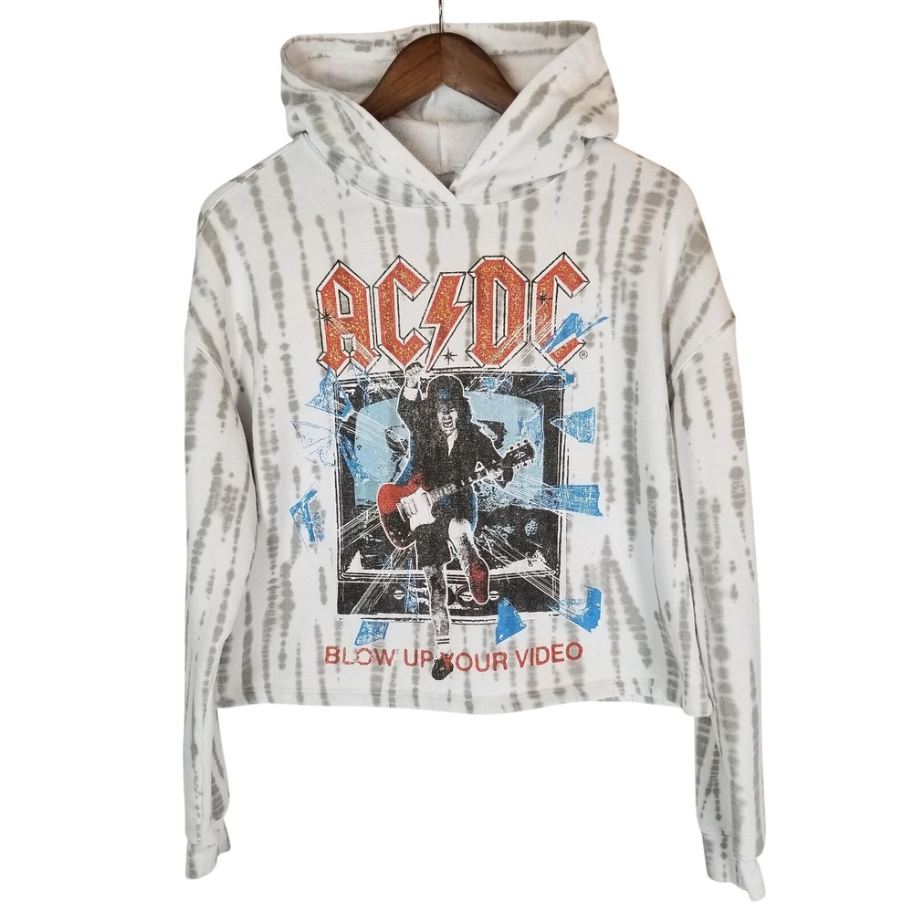 ACDC Blow Up Your Video Tie Dye Cropped Hoodie Sweatshirt Womens Sz M Streetwear